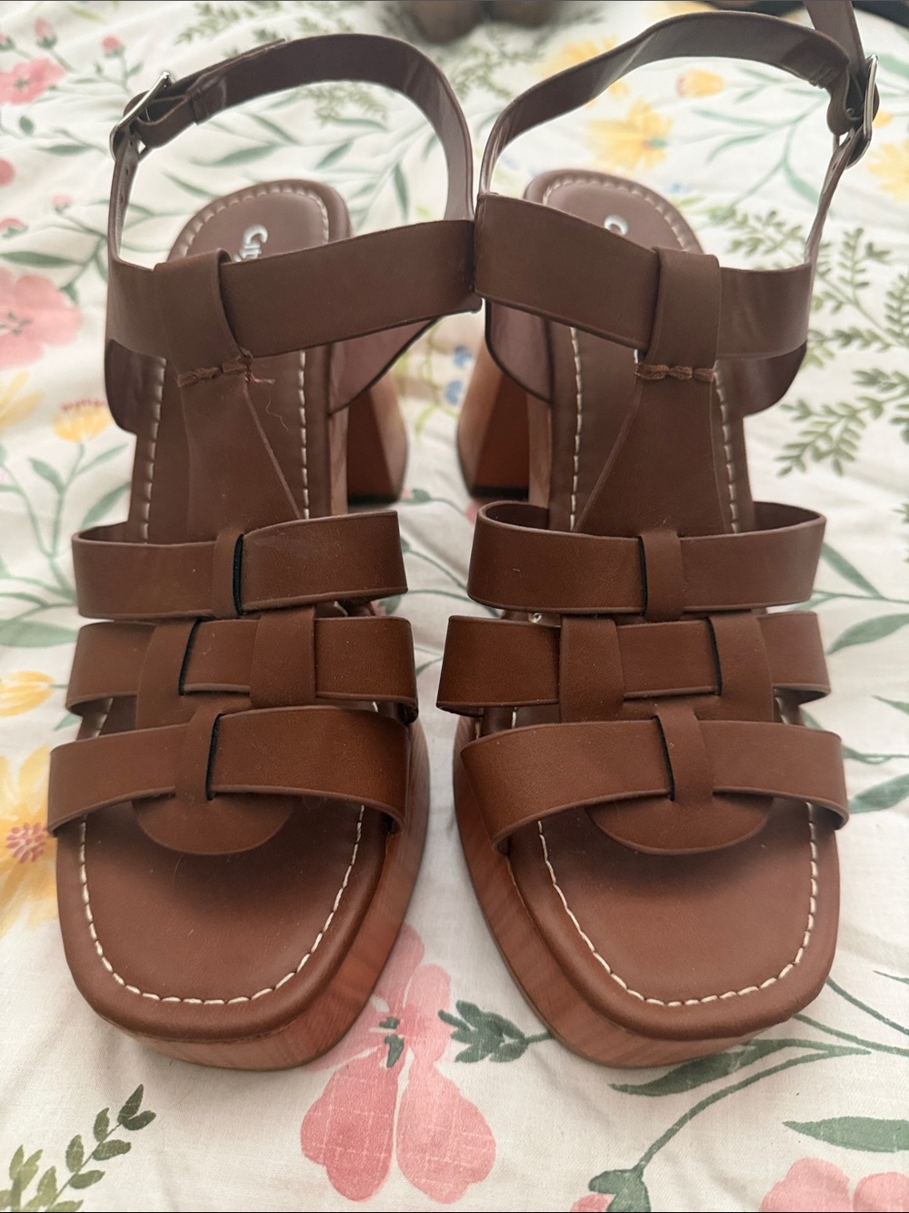 Cityclassified Brown Strappy Block Heel Sandals, Size 9, New